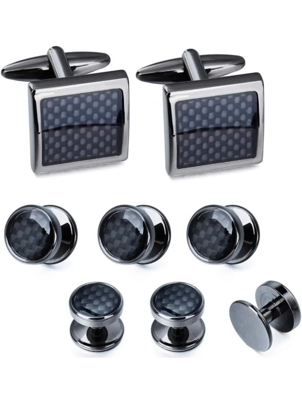Men's Cufflinks & Tuxedo Studs Set in Gift Box - Carbon Fiber